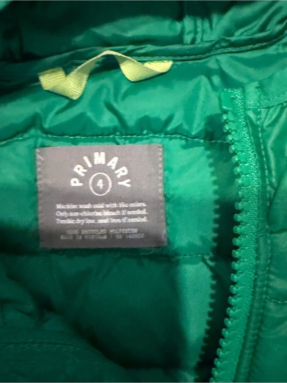 Primary Green Hooded Lightweight Puffer Jacket for Kids